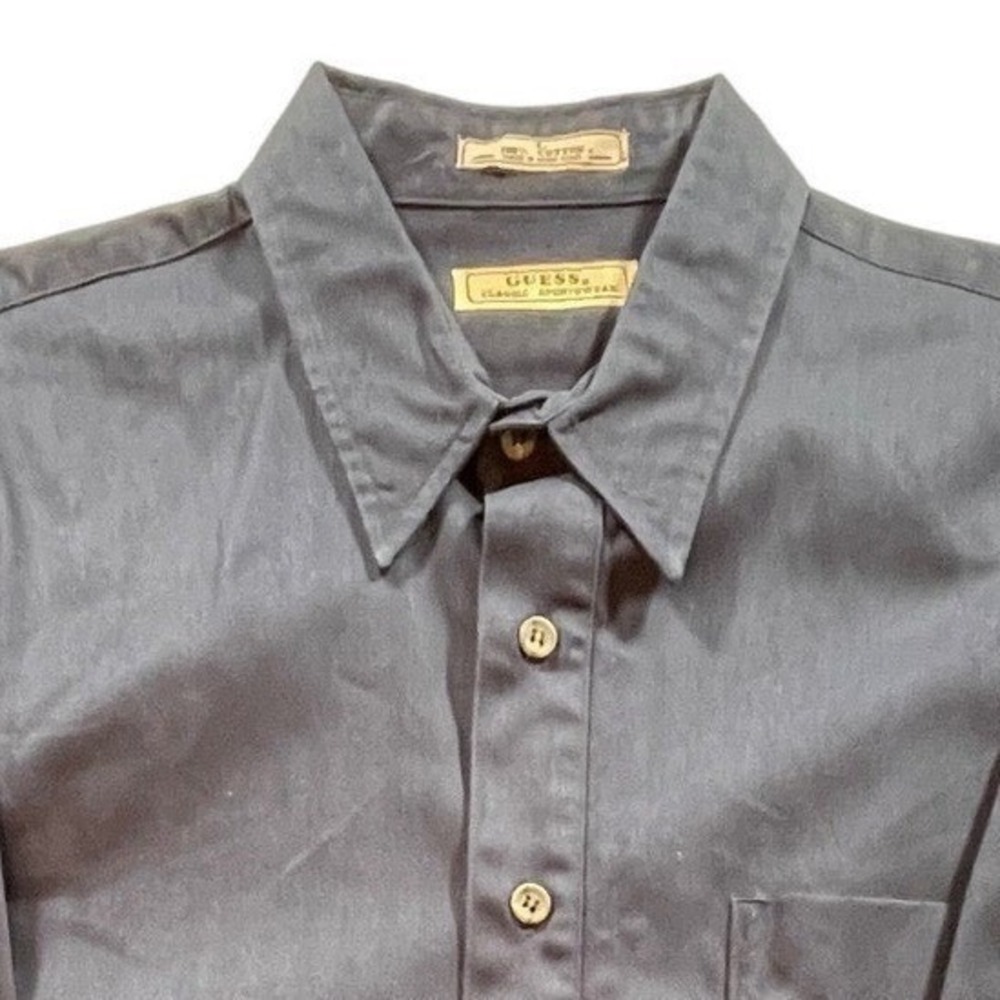 Guess Button Down Shirt Mens Large Black Herringbone Cotton Long Sleeve Casual
